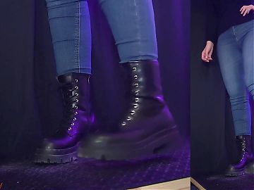 Black Combat Marching over Cock and Balls - TamyStarly - Bootjob, Shoejob, Ballbusting, CBT, Trample, Trampling